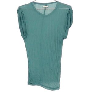 Free People Teal Rolled Sleeve Sheer Top nwot Small 22B